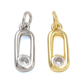 Latón micro pavimenta claro cubic zirconia encantos, encantos ovales, chapado en rack, larga duración plateado, sin plomo y cadmio