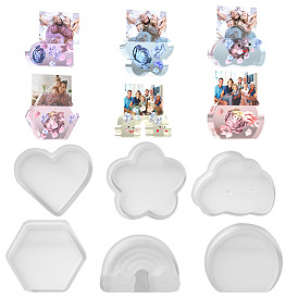 Flower/Hexagon/Cloud Shape DIY Silicone Memo & Photo & Card Holder Molds, Resin Casting Molds, for UV Resin, Epoxy Resin Craft Making