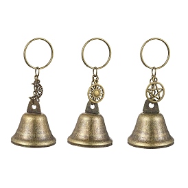 Iron Bell & Hollow Out Alloy Pendant Keychains, Iron Split Key Rings