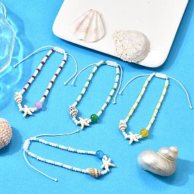 4шт. стеклянные бусины плетеные браслеты из бисера для мужчин и женщин, морская звезда и раковина, с кошачьим глазом, натуральным и окрашенным малайзийским нефритом, синтетической бирюзой и бусинами из натуральных морских ракушек