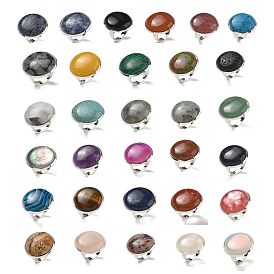 Natural & Synthetic Gemstone Round Adjustable Rings, Lead Free & Cadmium Free, Silver Plated Brass Finger Rings for Women Men