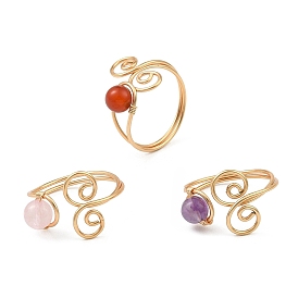 Открытое кольцо-манжета с бусинами из смешанных драгоценных камней и натуральных и синтетических камней, кольцо из медной проволоки для женщин