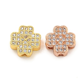 Brass Cubic Zirconia Beads, Long-Lasting Plated, Lead Free & Cadmium Free, Clover
