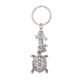 Turtle Alloy Pendant Keychain, with Natural Aquamarine Chip