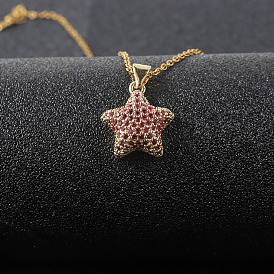 Hip Hop Style Colorful Five-pointed Star Pendant Necklace with Rhinestones
