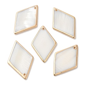 Electroplated Natural Freshwater Shell Pendants with Golden Plated Brass Edge, Rhombus Charms