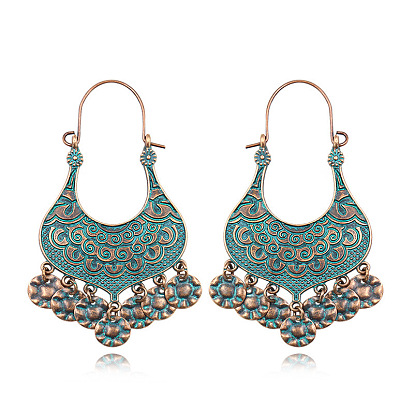Tibetan Style Alloy Hoop Earrings, Vintage Bohemian ethnic earrings for Women, Others Shape