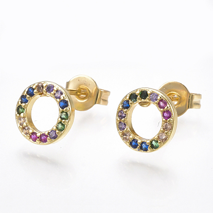 Brass Micro Pave Cubic Zirconia Ear Studs, Ring