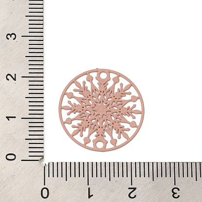 430 Stainless Steel Connector Charms, Etched Metal Embellishments, Flat Round with Snowflake Links