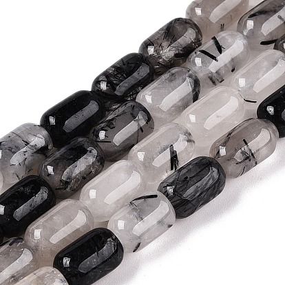 Нити натуральных кварцевых бусин черного турмалинового цвета, колонка