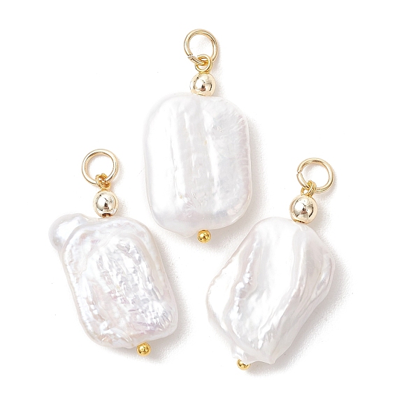 Подвески из натурального барочного жемчуга кеши, прямоугольные подвески с 304 петлями из нержавеющей стали, белые