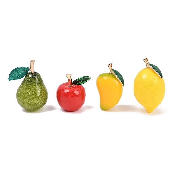 Fruit Theme Resin Big Pendants, with Golden Alloy Loops