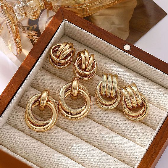 3 пары серег-гвоздиков из сплава в стиле ретро, твист кольцо