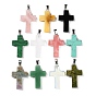 Mixed Gemstone Pendants, Cross Charms with Stainless Steel Color Plated Stainless Steel Snap on Bails