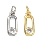 Brass Micro Pave Clear Cubic Zirconia Charms, Oval Charms, Rack Plating, Long-Lasting Plated, Cadmium Free & Lead Free