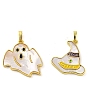 Halloween Theme Brass Enamel Pendants, Cadmium Free & Lead Free, with Pave Shell, Long-Lasting Plated, Real 18K Gold Plated, Ghost/Witch Hat/Moon with Bat