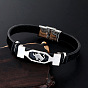 201 Stainless Steel Constellation Beaded Bracelet, Leather Cord Gothic Bracelet for Men Women