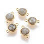 Natural Gemstone Links Connectors, with Brass Findings, Faceted, Flat Round, Golden