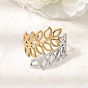 304 Stainless Steel Cuff Open Rings for Women, Leaf