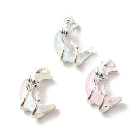 Подвески из сплава , луна с цветком, cmолой, стойки покрытие, без свинца, без кадмии и без никеля