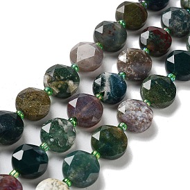 Natural Indian Agate Beads Strands, with Seed Beads, Faceted Hexagonal Cut, Flat Round