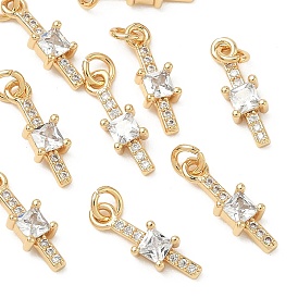 SHEGRACE Brass Micro Pave Cubic Zirconia Pendants, Cadmium Free & Nickel Free & Lead Free, Rectangle Charms, Clear