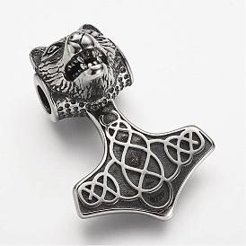 304 Stainless Steel Pendants, Thor's Hammer with Tiger