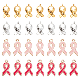 120 шт. 4 стили лента для повышения осведомленности о раке груди с резным словом «надежда» подвески из сплава в тибетском стиле с посланием, с эмалью