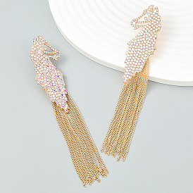 Fashionable Zebra Earrings with Rhinestones and Tassel - European and American Style, Alloy Chain.