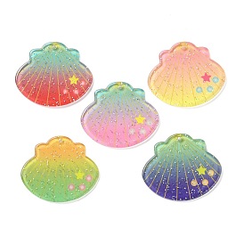 Printed Acrylic Pendants, with Glitter, Shell Shape Charm