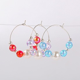 Прозрачные акриловые бусины стеклянные очаровывает вина, с имитацией акриловых перламутровых бусин и латуни обруч серьги, платина, 29 мм , штифт: 0.7 мм