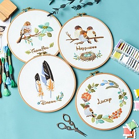 DIY Embroidery Kits, Including Embroidery Cloth & Thread, Needle, Embroidery Hoop, Instruction Sheet