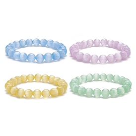 Dyed Natural Selenite Round Beaded Stretch Bracelet