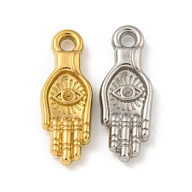 Ion Plating(IP) 304 Stainless Steel Pendants, Palm with Eye Charm