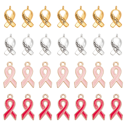 120 шт. 4 стили лента для повышения осведомленности о раке груди с резным словом «надежда» подвески из сплава в тибетском стиле с посланием, с эмалью