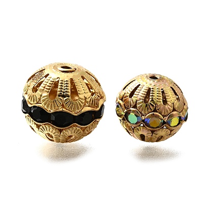 Латунные бусины со стразами , без свинца и без кадмия, стойки покрытие, круглые