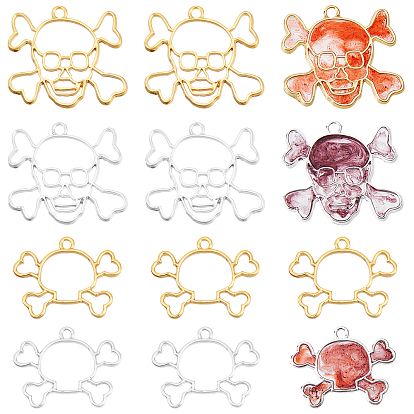 24Pcs 4 Style Alloy Open Back Bezel Pendants, For DIY UV Resin, Epoxy Resin, Pressed Flower Jewelry, Cadmium Free & Lead Free, Skull