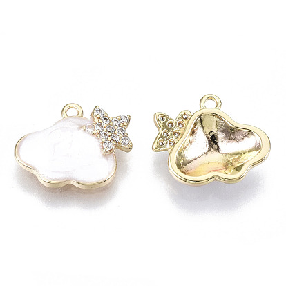 Brass Micro Pave Cubic Clear Zirconia Charms, with Enamel, Nickel Free, Cloud, Real 18K Gold Plated