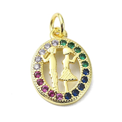 Brass Micro Pave Colorful Cubic Zirconia Pendants, Cadmium Free & Nickel Free & Lead Free, Oval with Human