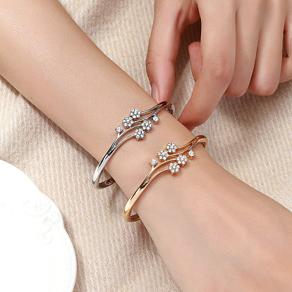 Браслеты из цинкового сплава с цветочным узором и кристаллами-стразами для женщин