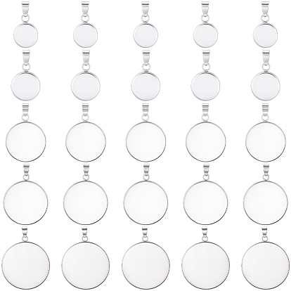 50шт 5 стили 304 настройки подвески из нержавеющей стали кабошон, плоские круглые прелести