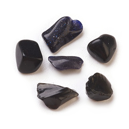 Synthetic Blue Goldstone & Black Obsidian Beads, No Hole/Undrilled, Chip