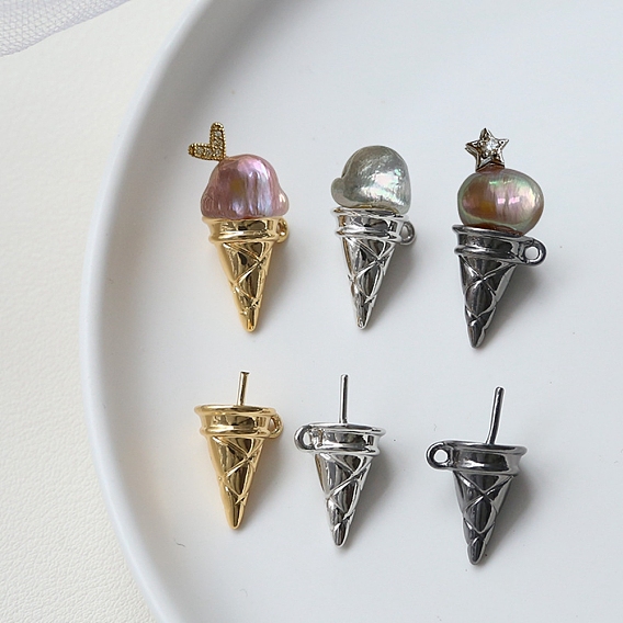 Brass Head Pins with Loop, for Ghost Witch Baroque Pearl Making, Ice Cream Cone