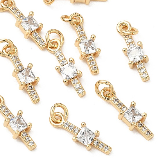 SHEGRACE Brass Micro Pave Cubic Zirconia Pendants, Cadmium Free & Nickel Free & Lead Free, Rectangle Charms, Clear