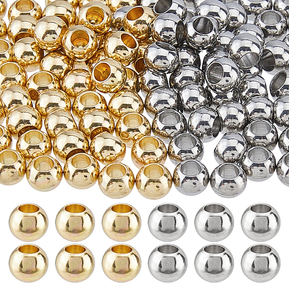 100Pcs 2 Colors Stainless Steel Beads, Rondelle