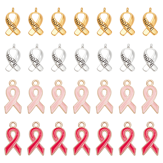 120 шт. 4 стили лента для повышения осведомленности о раке груди с резным словом «надежда» подвески из сплава в тибетском стиле с посланием, с эмалью