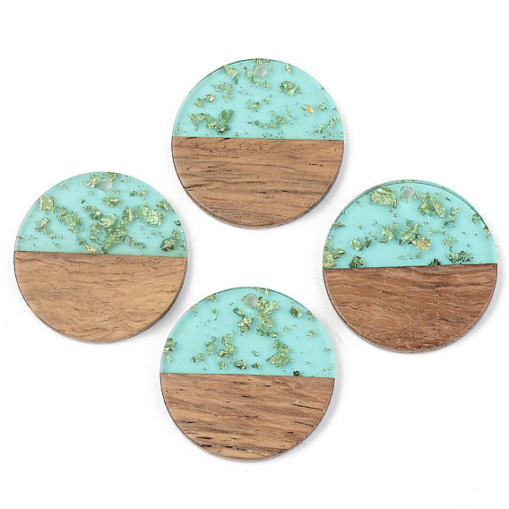 Подвески из прозрачной смолы и ореха, золотой фольгой, плоско-круглые