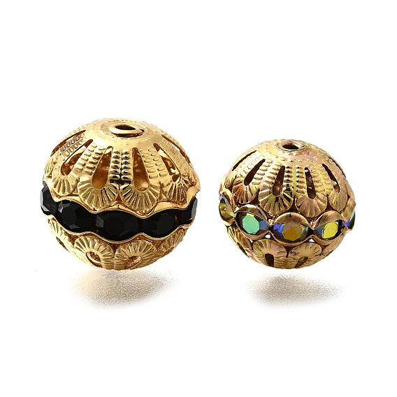 Латунные бусины со стразами , без свинца и без кадмия, стойки покрытие, круглые