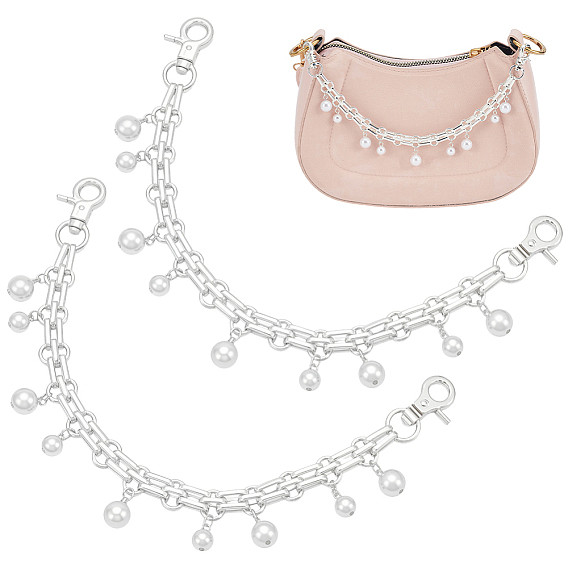 2шт. пластиковые имитации жемчуга круглые бусины кисточки железные цепочки для сумок, Сплав с застежками, белые