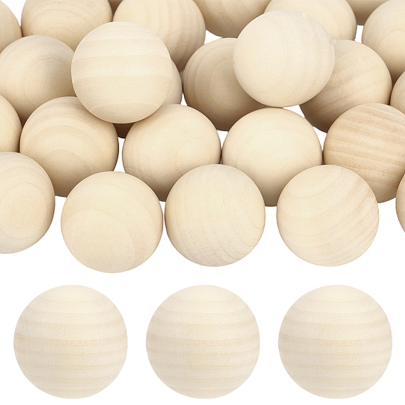 Natural Wooden Round Ball, DIY Decorative Wood Crafting Balls, Unfinished Wood Sphere, No Hole/Undrilled, Undyed, Lead Free